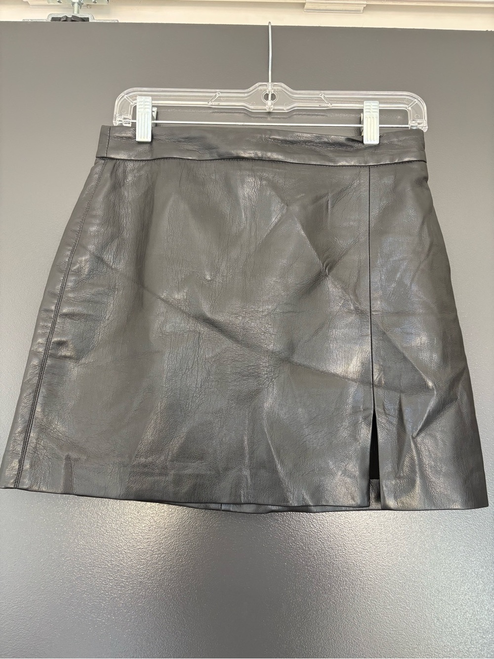 Aritzia Wilfred Black Faux Leather Mini Skirt with Side Slit